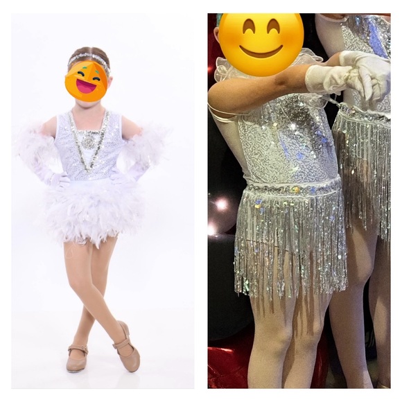✨ Silver & White Dance Costume – 2 Skirt Options (Fringe & Feather) ✨